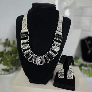 Statement Silver And Black Necklace And Earrings Set